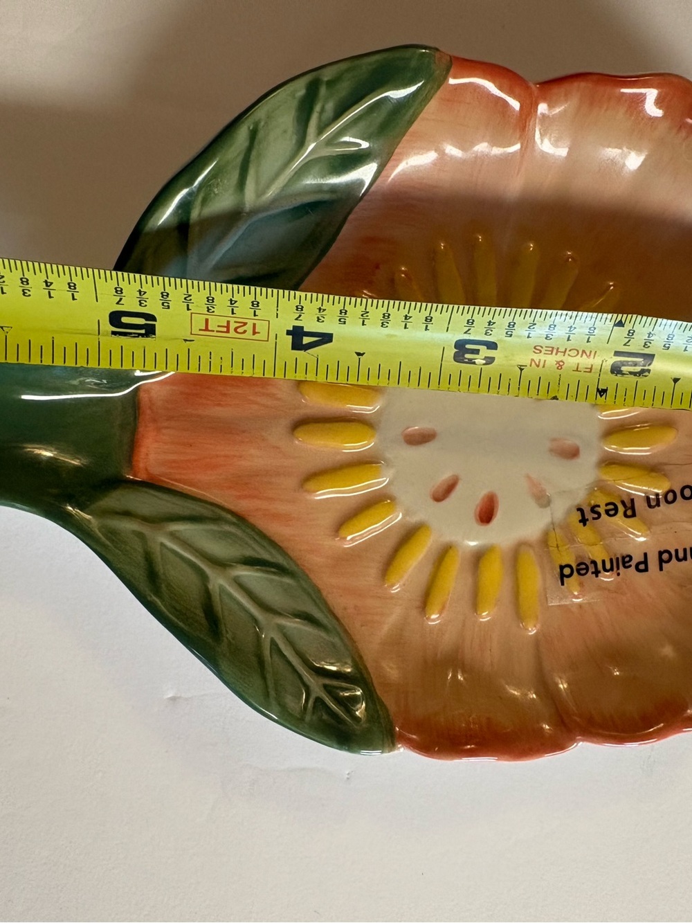 Unbranded Hand Painted Spoon Rest Flower Dish - Green, Yellow, Peach - Picture 5 of 6